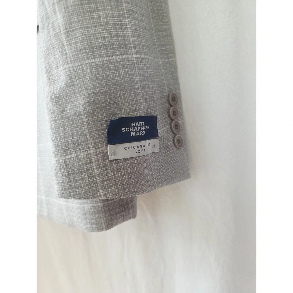 New! Hart Schaffner Marx Wool Linen Sport Coat Windowpane Check Plaid Men 50L